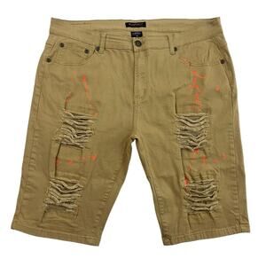 M Society Men’s Shorts Men’s Size 38 Distressed Tan Khaki Orange Paint Splatter